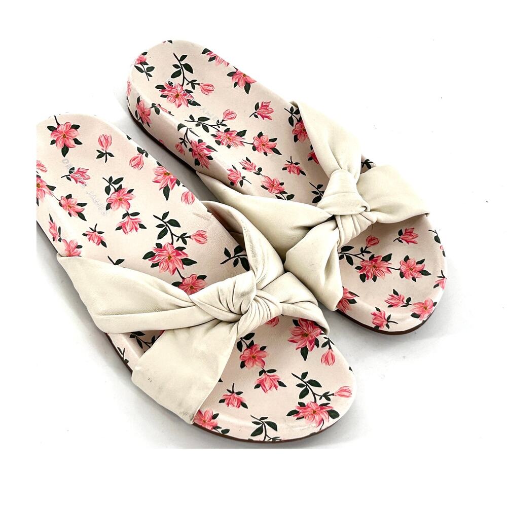 Draper James Stella Slide Sandals 7.5 NWOT Leather Cream Floral Magnolia Knot